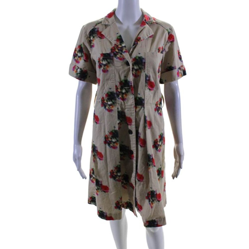 Adam Lippes Collective Womens Tan Printed Cotton Shirtdress Brown Size 8 1481685